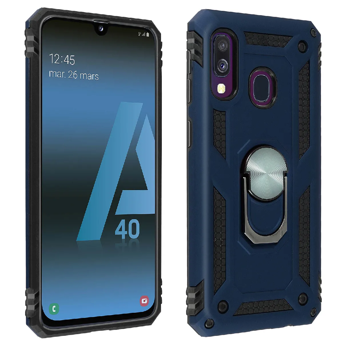 Avizar Bleu Coque Pour Samsung Galaxy A40 Bi Matière Rigide Et Souple Bague Support Vidéo Nuit