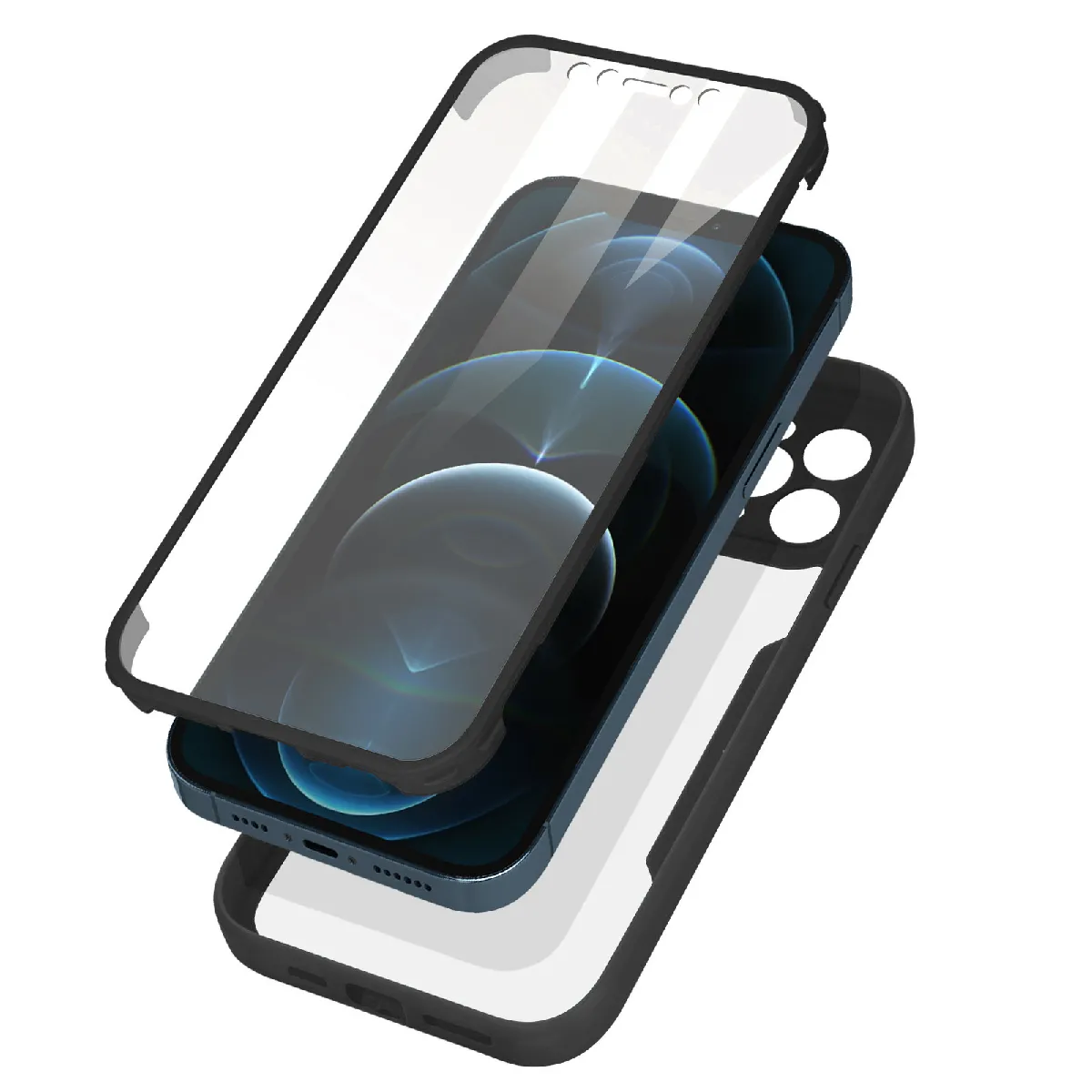 Avizar Noir Coque Pour Iphone 12 Pro Dos Plexiglas Avant Polymère Coins Renforcés