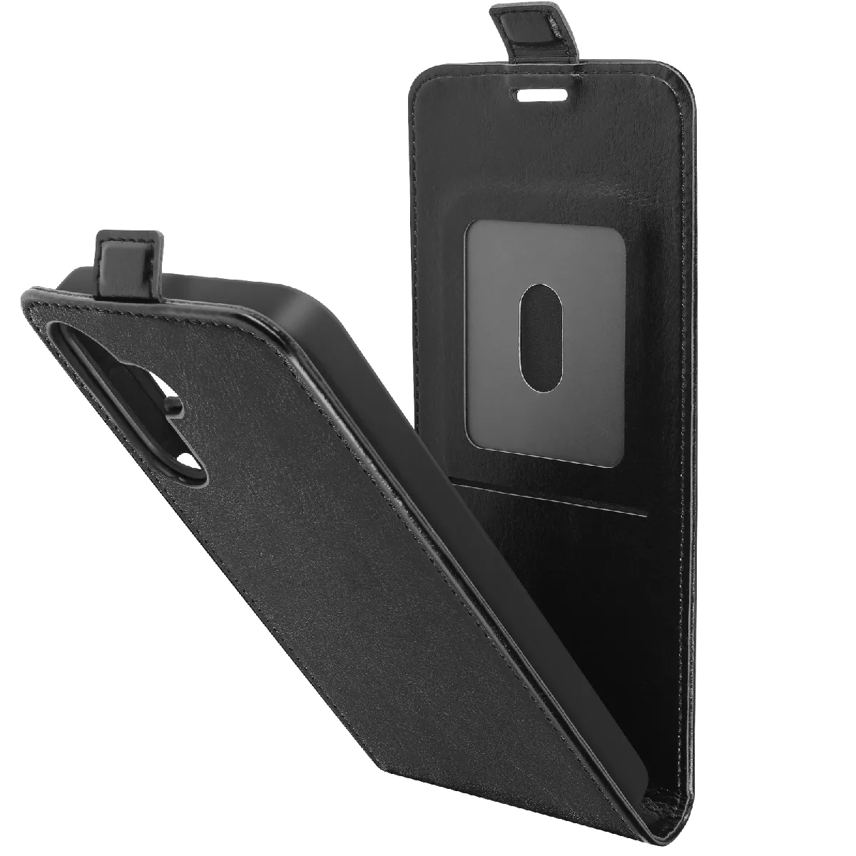 Avizar Noir Étui Clapet Vertical Pour Galaxy A15 Avec Porte-Carte Et Support Vidéo