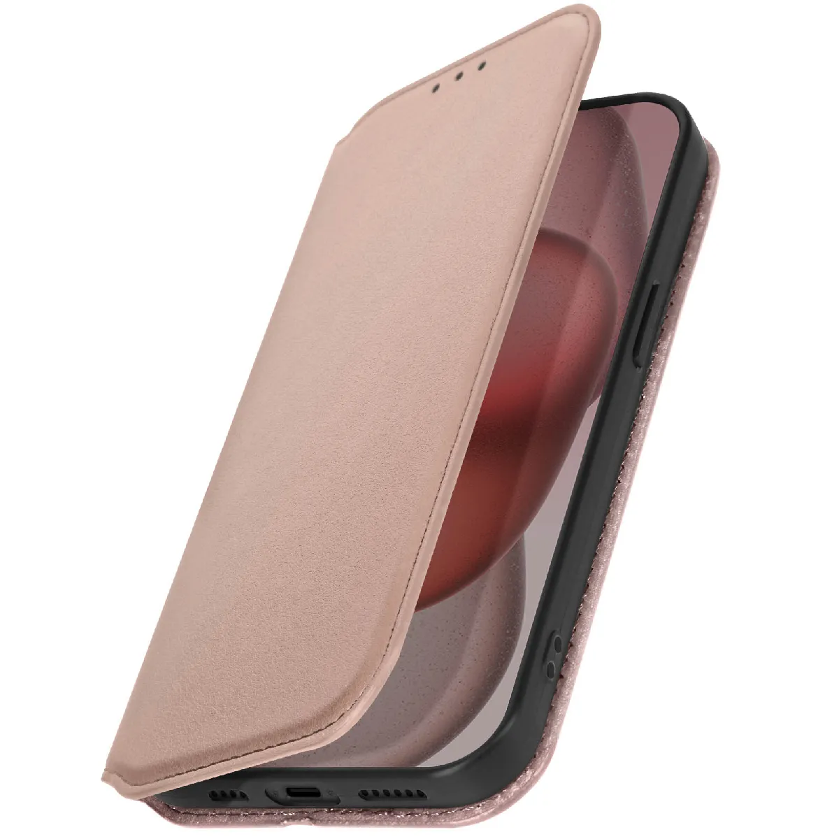 Avizar Rose Etui Portefeuille Pour Iphone 15 Clapet Magnétique Avec Support
