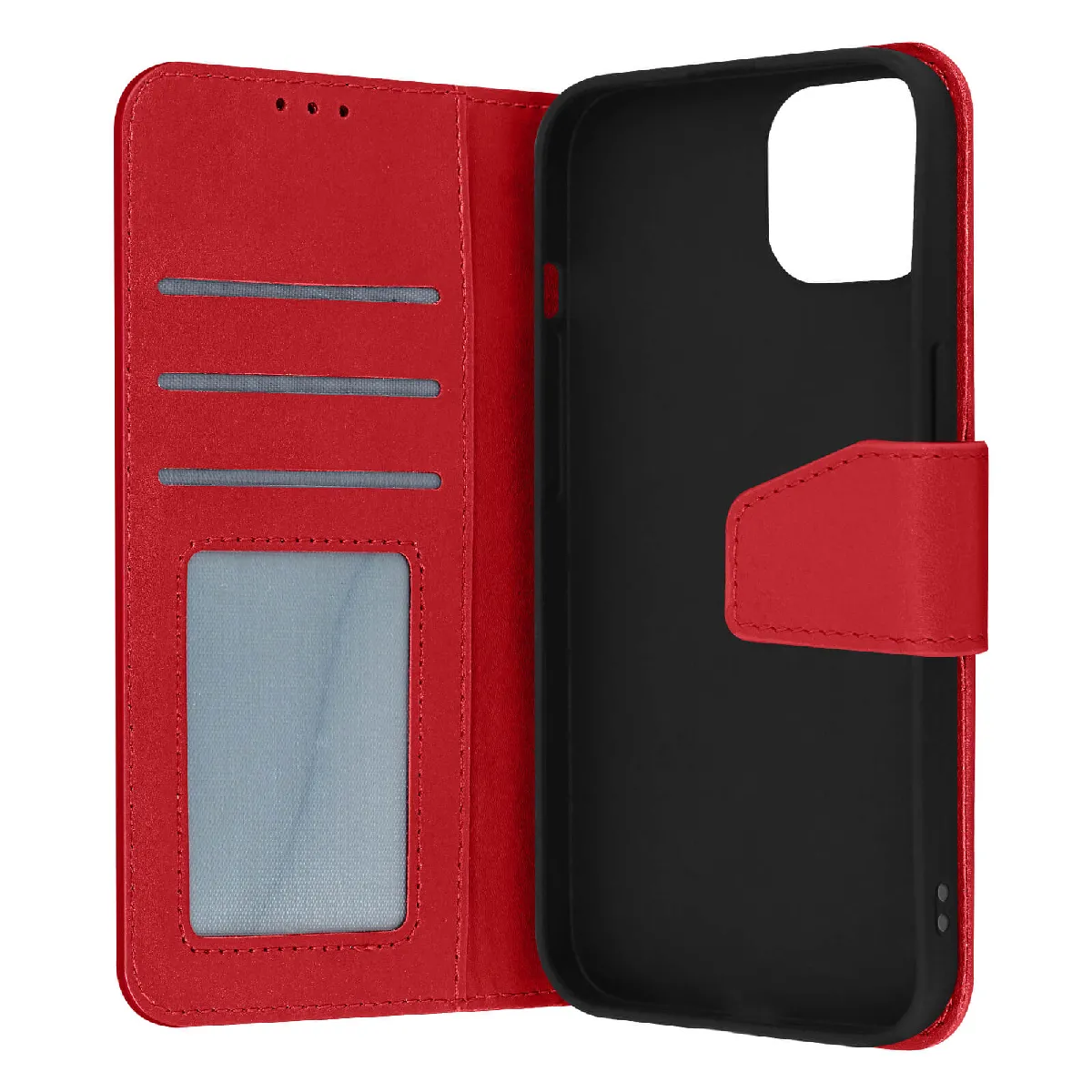 Avizar Rouge Housse Pour Iphone 14 Cuir Premium Porte-Carte Fonction Support Vidéo