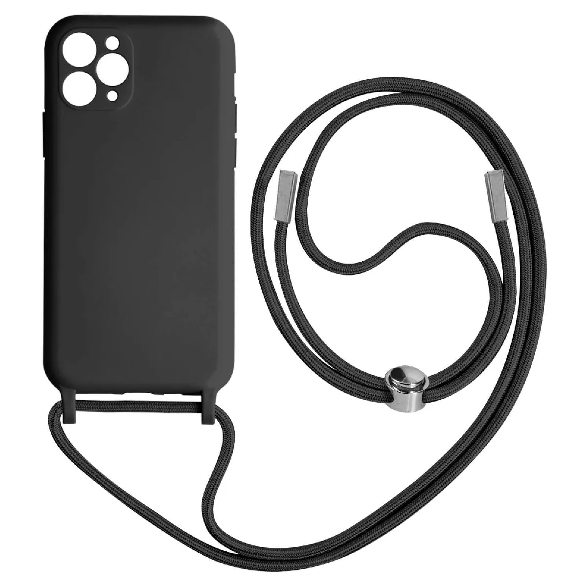 Avizar Noir Coque Pour Iphone 11 Pro Semi-Rigide Soft-Touch Avec Cordon Tour De Cou