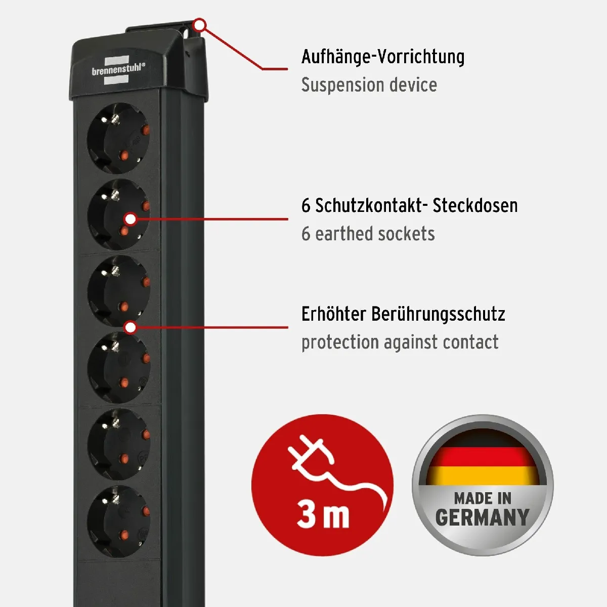 Multiprise Brennenstuhl 1951160401 6 prises avec protection surcharge et interrupteur - Image 2