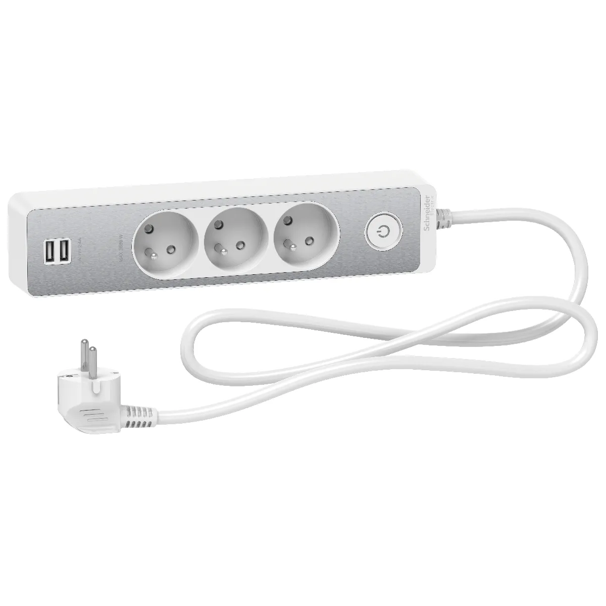 Schneider Electric Bloc multiprises 3 Prises 2P+T et 2 USB et Aluminium