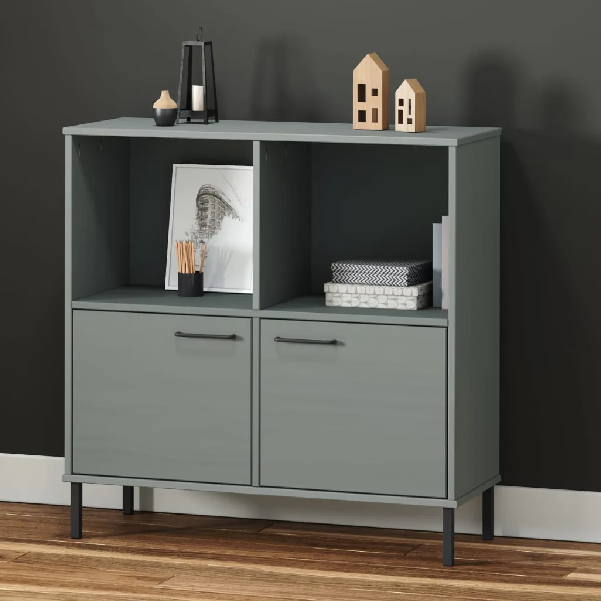 Vidaxl Gris Bibliothèque Avec Portes