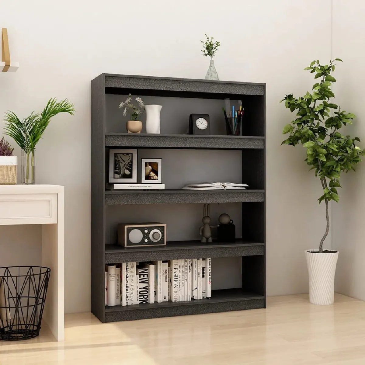 Vidaxl Bibliothèque-Séparateur de pièce Gris 100x30x135,5cm Pin massif
