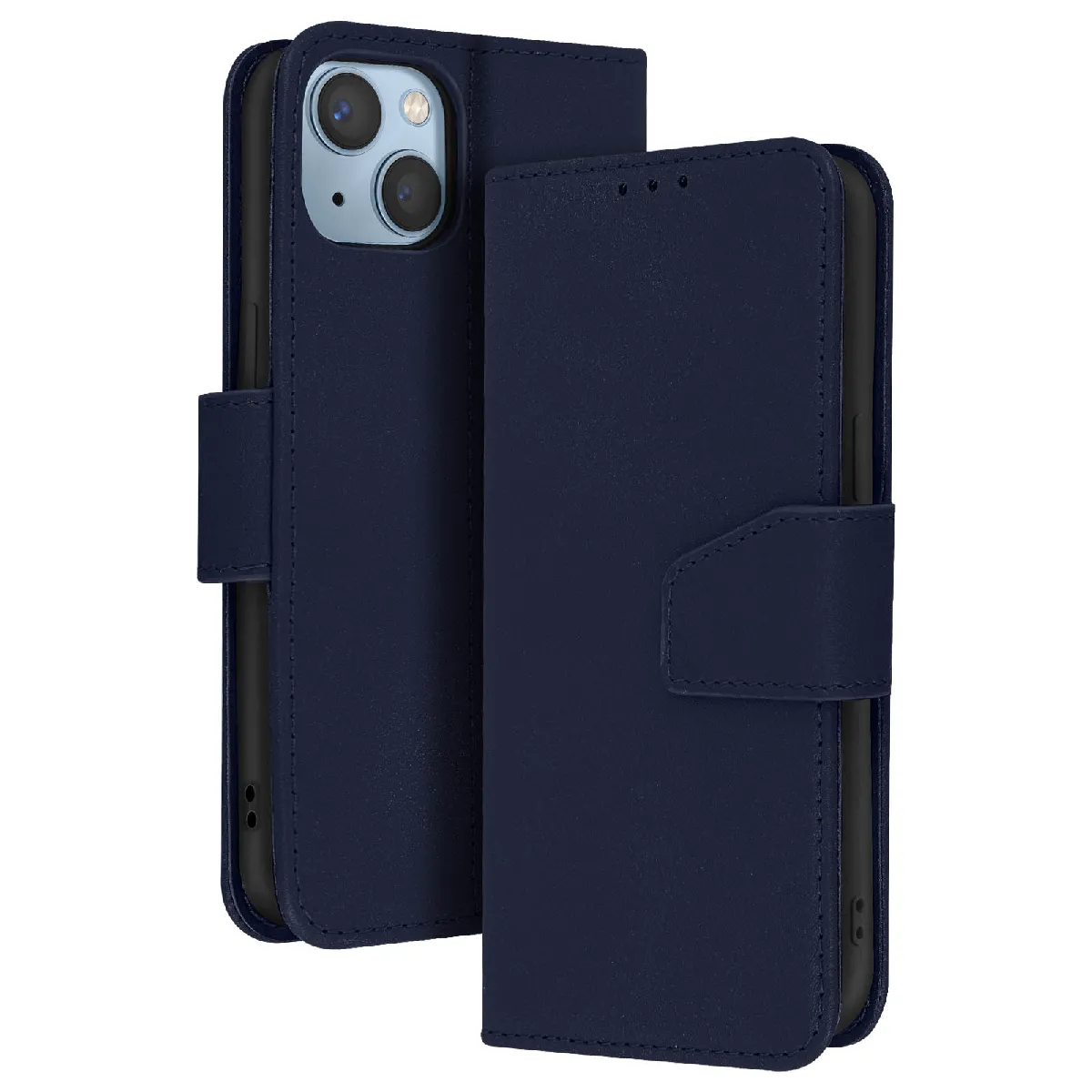 Avizar Bleu Étui Portefeuille Pour Iphone 14 Plus En Cuir Premium Avec Fonction Stand Nuit