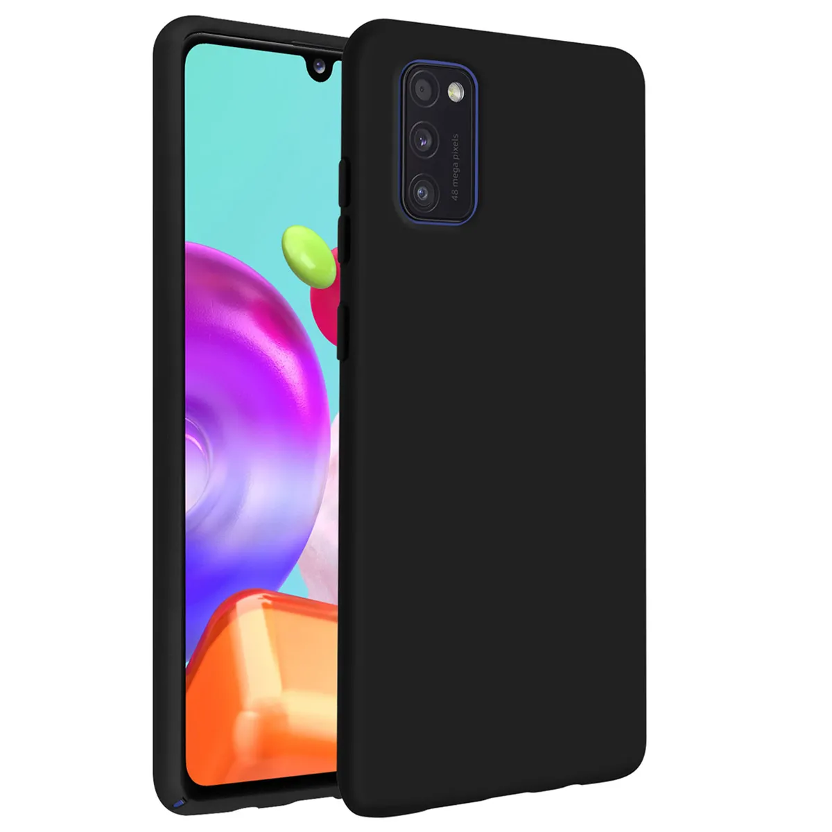 Avizar Noir Coque Soft-Touch Pour Galaxy A41 En Silicone Semi-Rigide Antidérapant