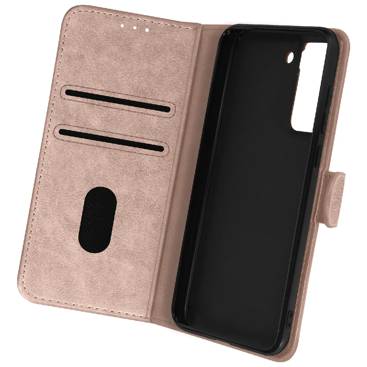 Avizar Rose Étui Pour Samsung Galaxy S21 Fe Clapet Portefeuille Fonction Support Vidéo Champagne