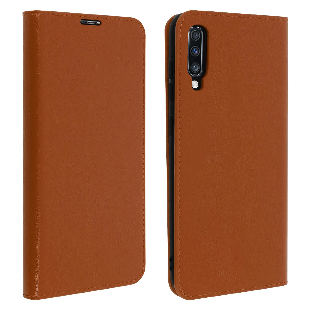 Avizar Étui Pour Samsung Galaxy A70 Housse Folio Cuir Support Vidéo Camel