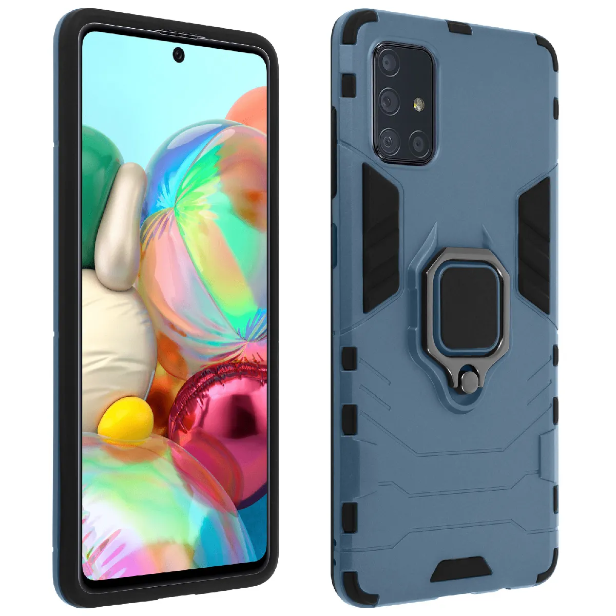 Avizar Bleu Coque Pour Samsung Galaxy A51 Bi-Matière Bague Support Vidéo Nuit