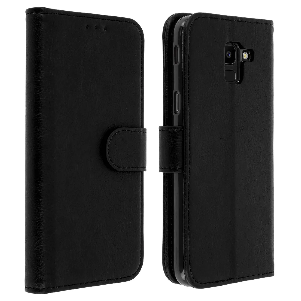 Avizar Noir Housse Pour Samsung Galaxy J6 Étui Clapet Porte Carte Fonction Support