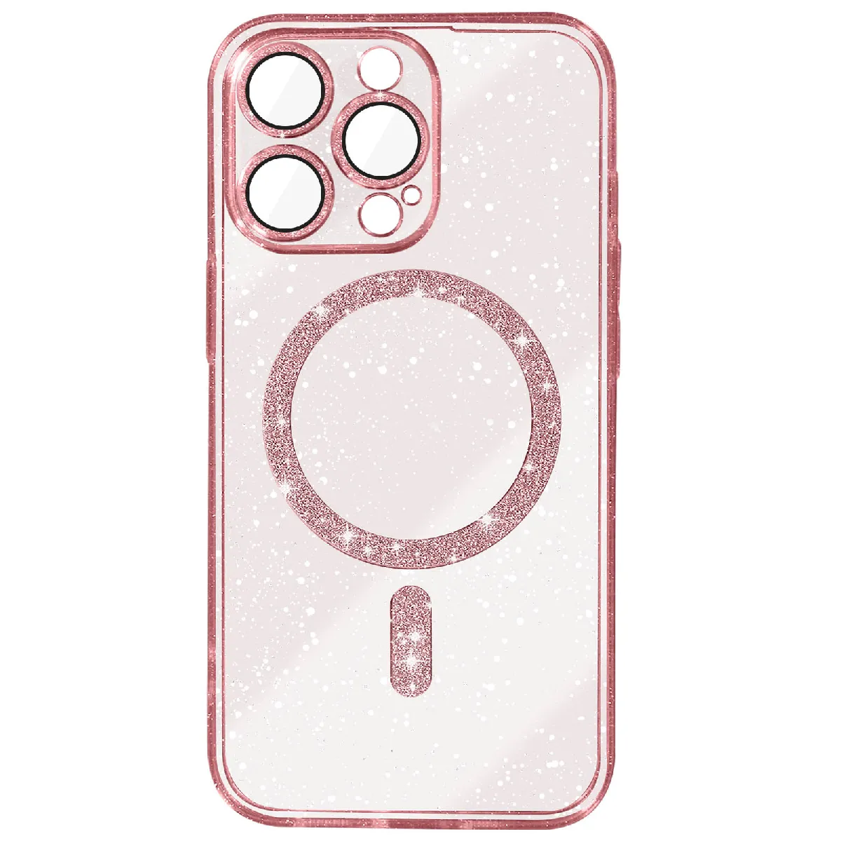 Avizar Rose Coque Magsafe Pour Iphone 15 Pro Max Silicone Pailleté Champagne