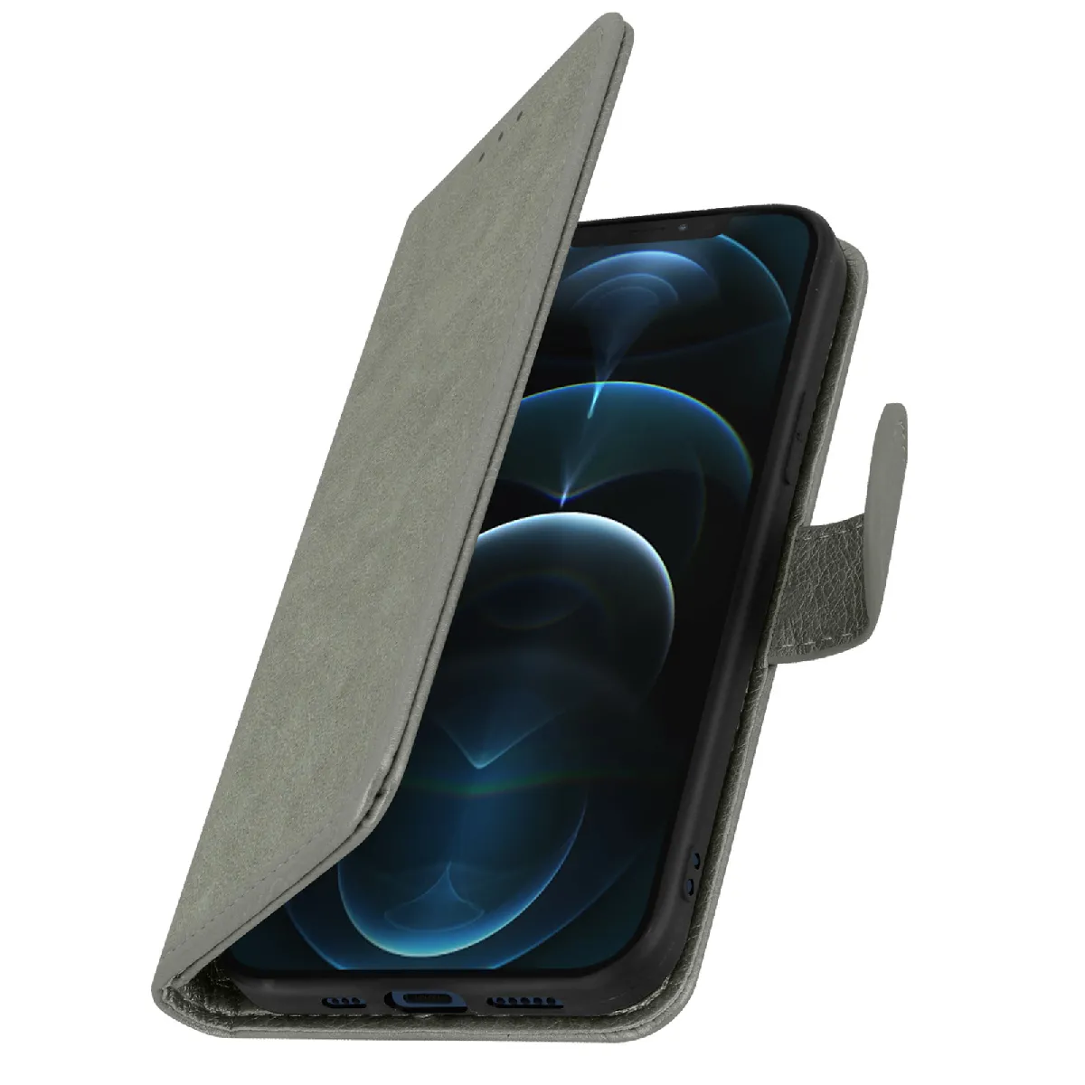 Avizar Gris Étui Pour Iphone 12 Pro Max Clapet Portefeuille Support Vidéo