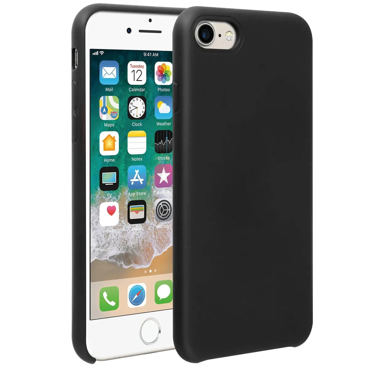Avizar Noir Coque Soft-Touch Pour Iphone Se 2022 En Silicone Semi-Rigide Antidérapant