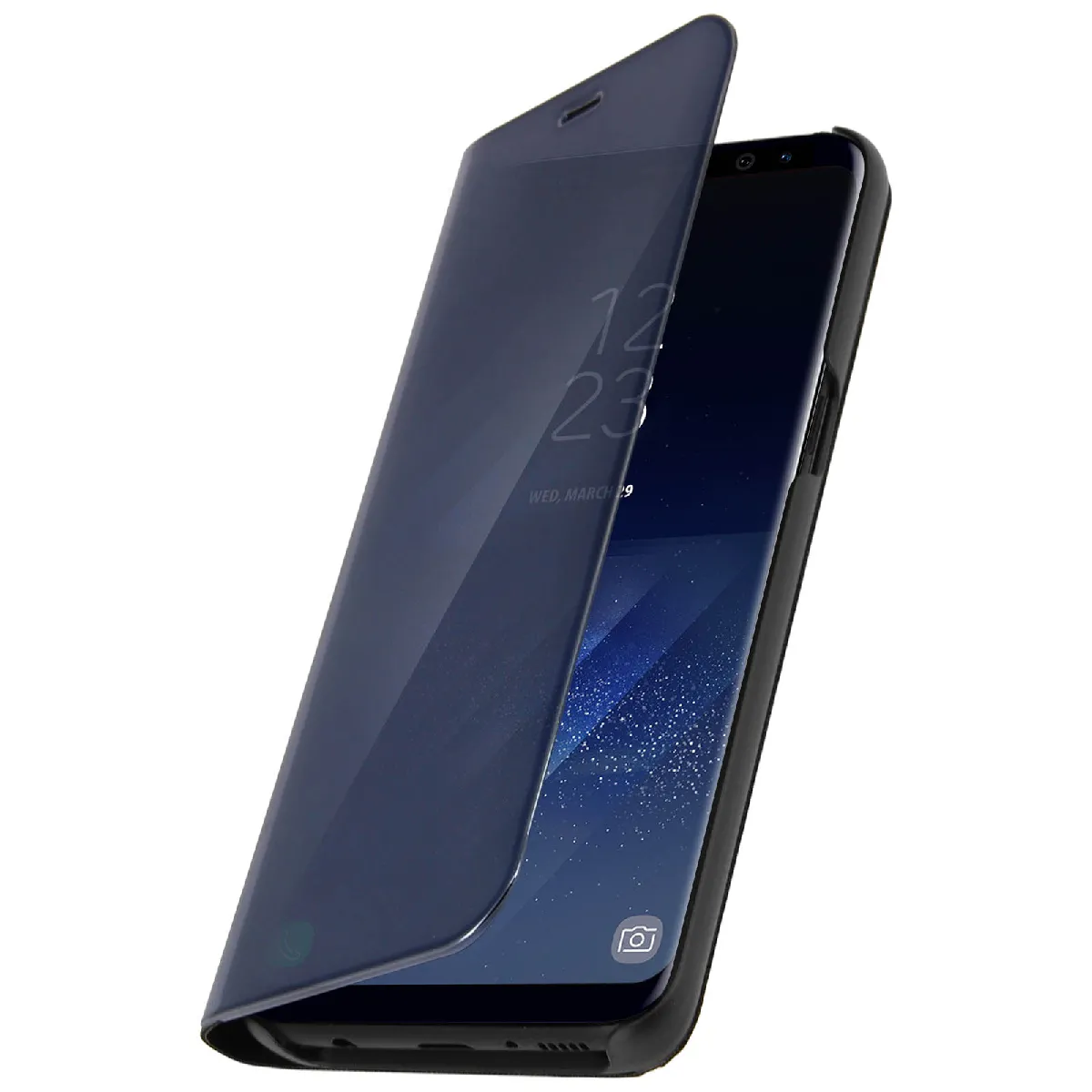 Avizar Noir Étui Clapet Translucide À Effet Miroir Pour Samsung Galaxy S8 - Fonction Stand