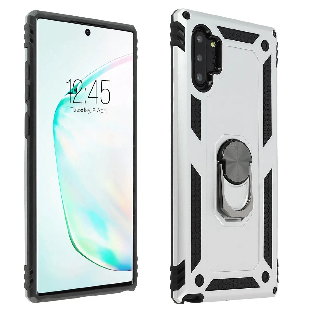Avizar Argent Coque Pour Samsung Galaxy Note 10 Plus Rigide Souple Bague Support Vidéo