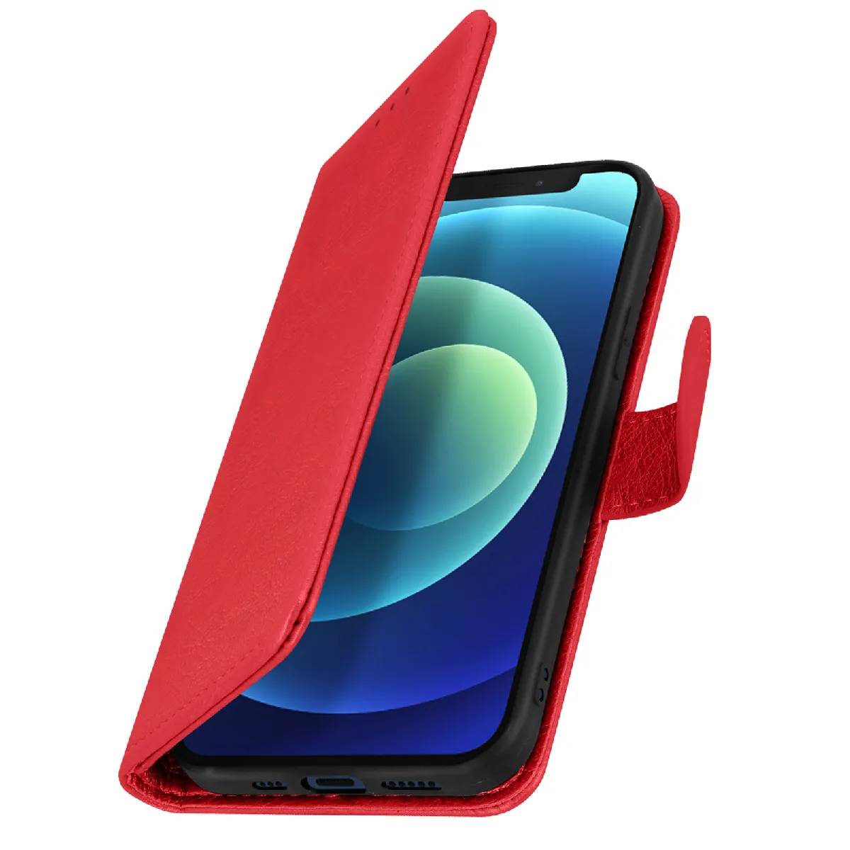 Avizar Rouge Étui Pour Iphone 12 Mini Clapet Portefeuille Fonction Support Vidéo