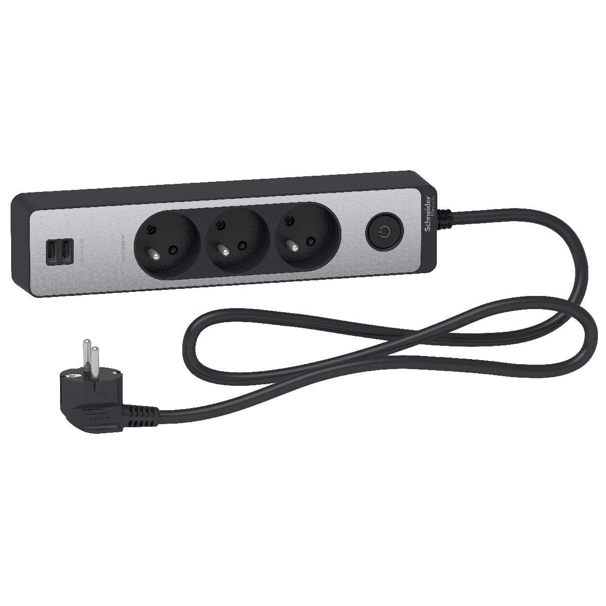 Multiprise 3 prises + 2 usb Schneider Electric Odace finition aluminium brossé 1.5 - vue 2