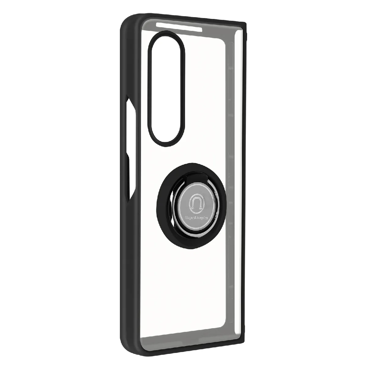 Avizar Noir Coque Pour Samsung Galaxy Z Fold 3 Bi-Matière Bague Métallique Support Vidéo