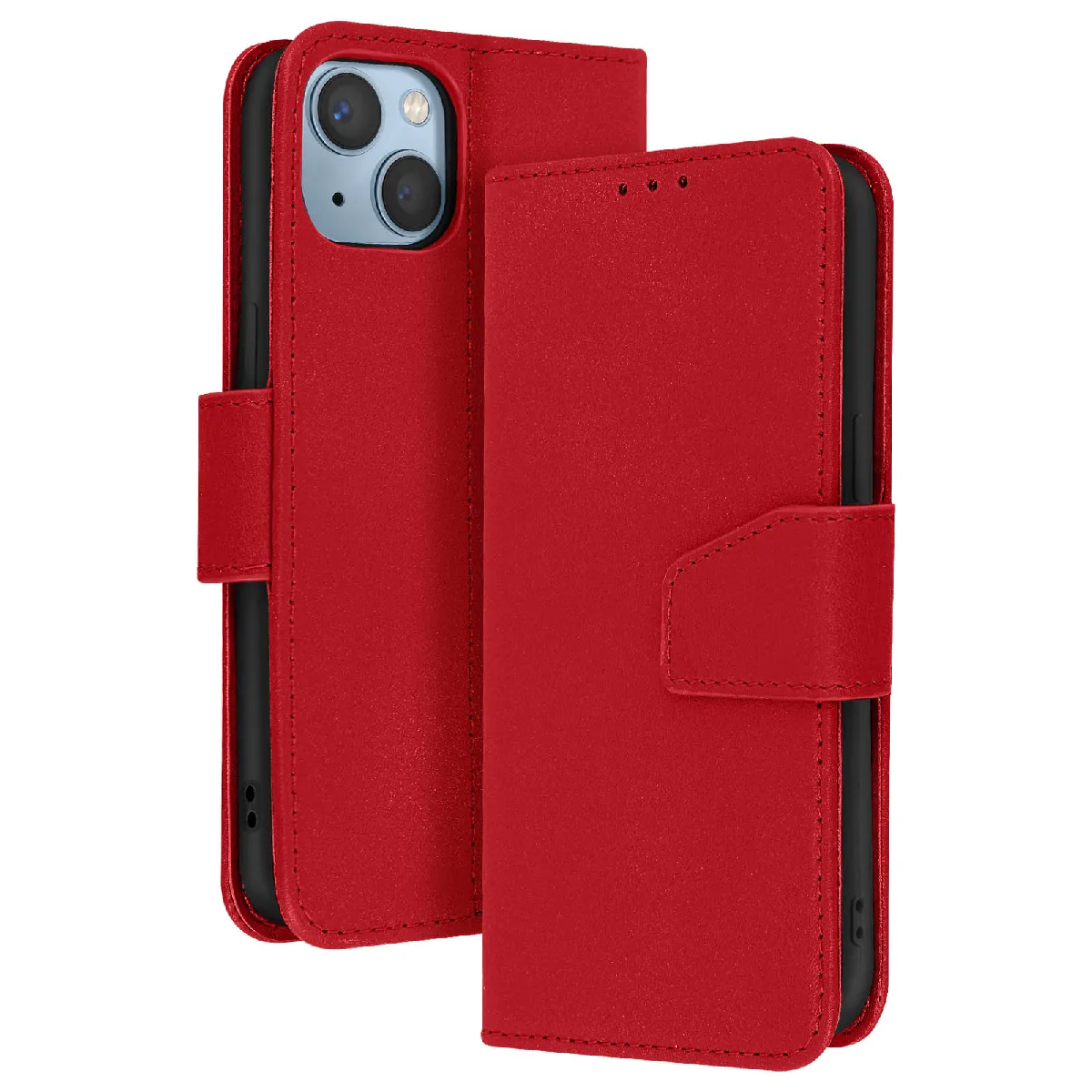 Avizar Rouge Étui Portefeuille Pour Iphone 14 Plus En Cuir Premium Avec Fonction Stand