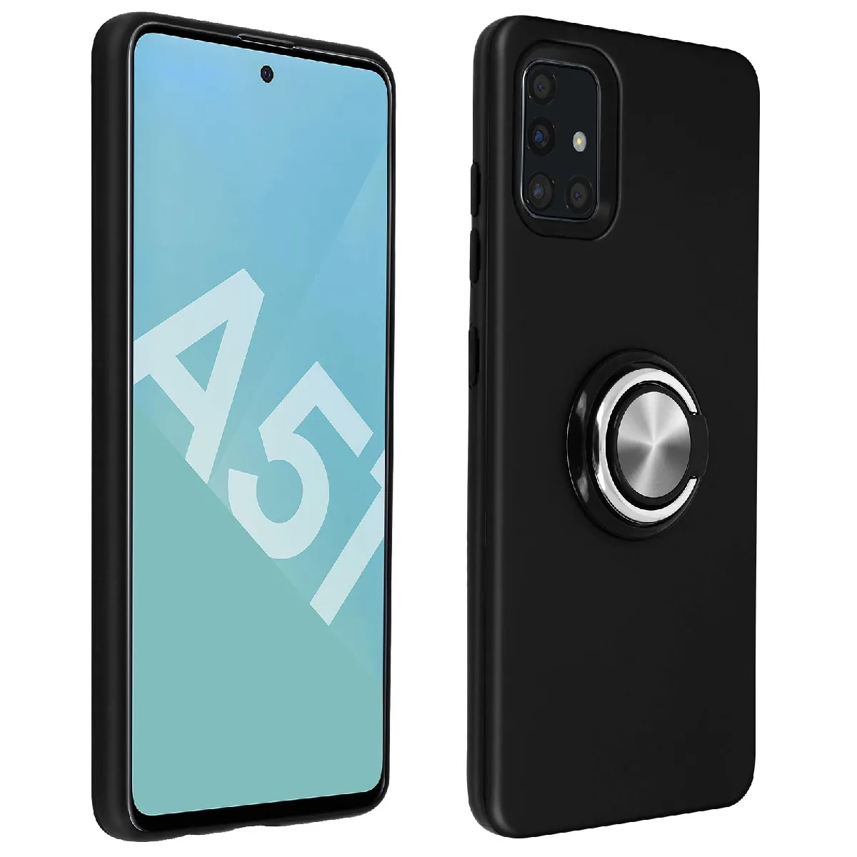 AVIZAR Coque Galaxy A51 Antichoc Bague Maintien Support Vid&eacute;o Bords Sur&eacute;lev&eacute;s Noir