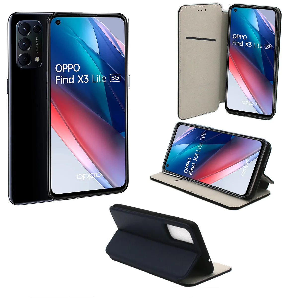 Xeptio Bleu Étui Portefeuille À Rabat Avec Porte-Cartes Oppo Find X3 Lite 5G - Marine