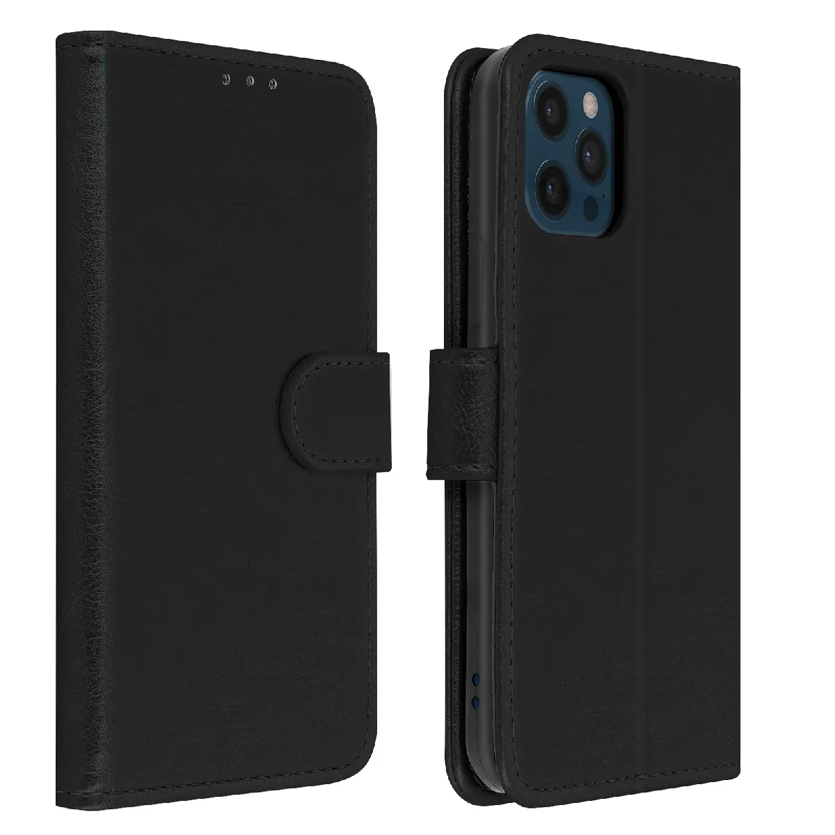 Avizar Noir Étui Pour Iphone 12 Pro Max Protection Avec Porte-Carte Fonction Support