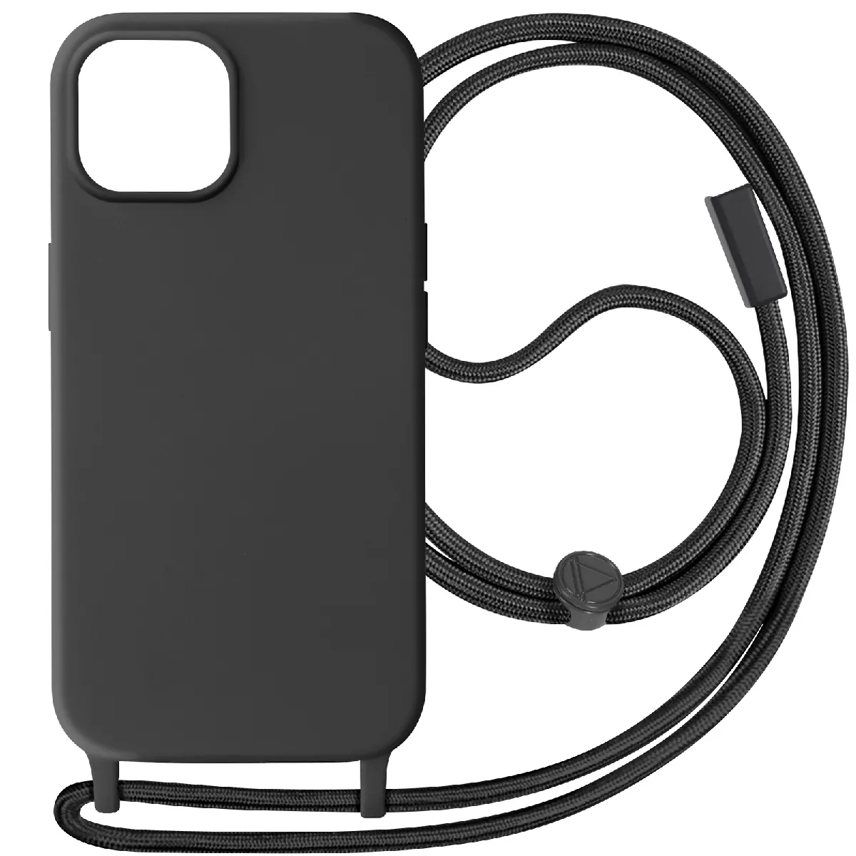 Avizar Noir Coque Pour Iphone 15 Plus Semi-Rigide Soft-Touch Avec Cordon Tour De Cou