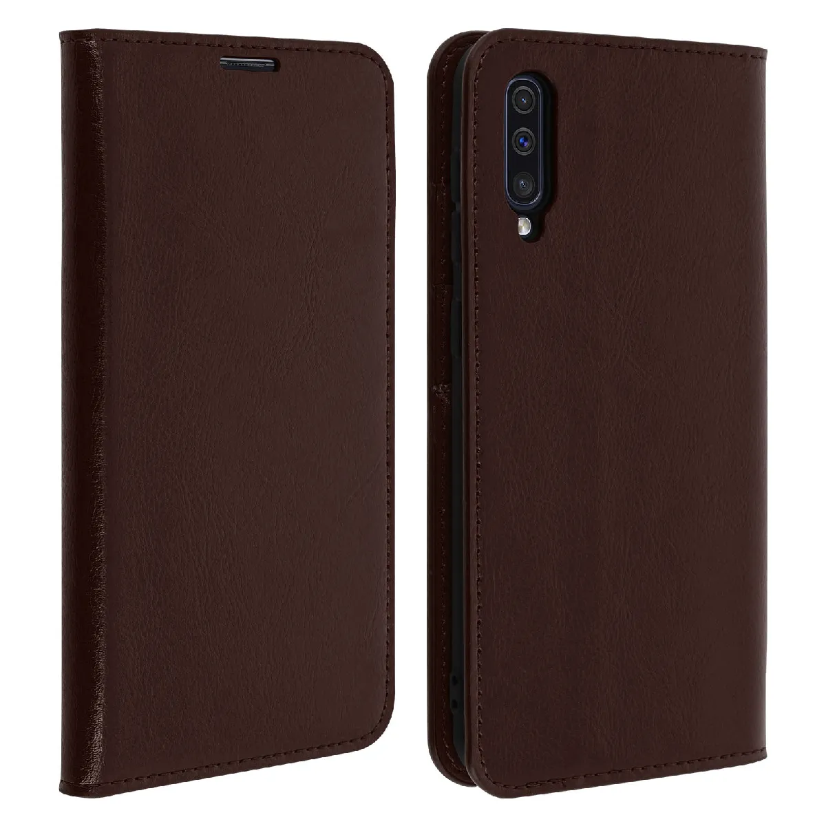 Avizar Marron Étui Pour Samsung Galaxy A50 Plus Housse Folio Cuir Support Vidéo Froncé
