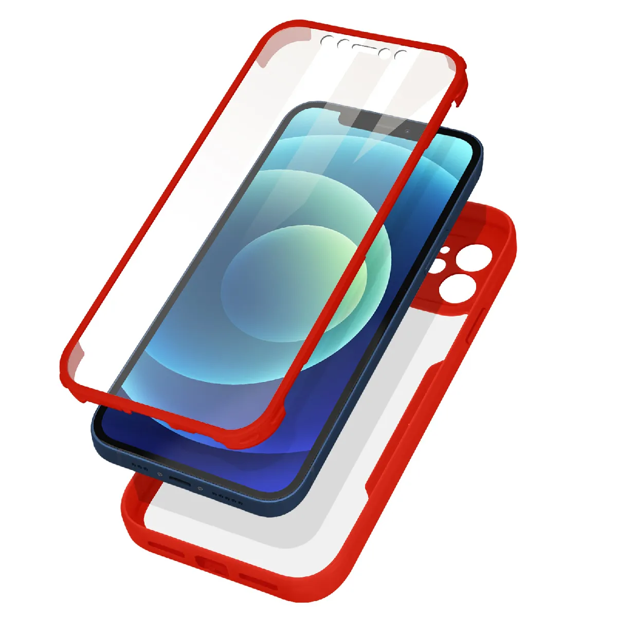 Avizar Rouge Coque 360 Pour Iphone 12 / 12 Pro Dos Rigide Protection Écran Contour
