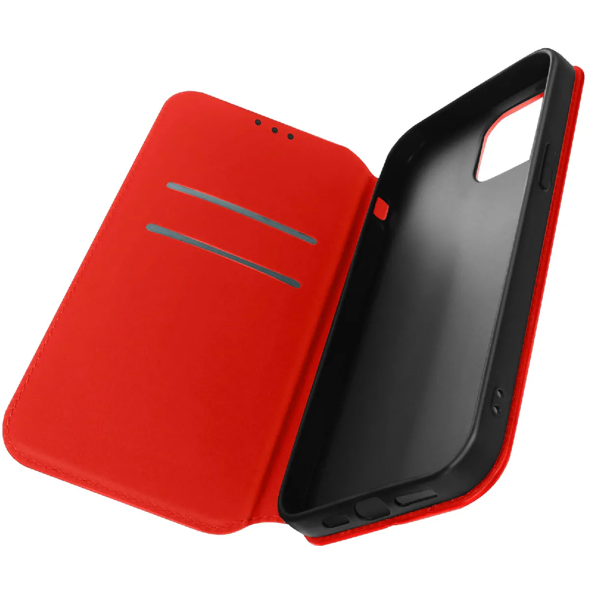 Avizar Rouge Housse Folio Pour Iphone 14 Plus Clapet Porte-Cartes Fonction Support Vidéo