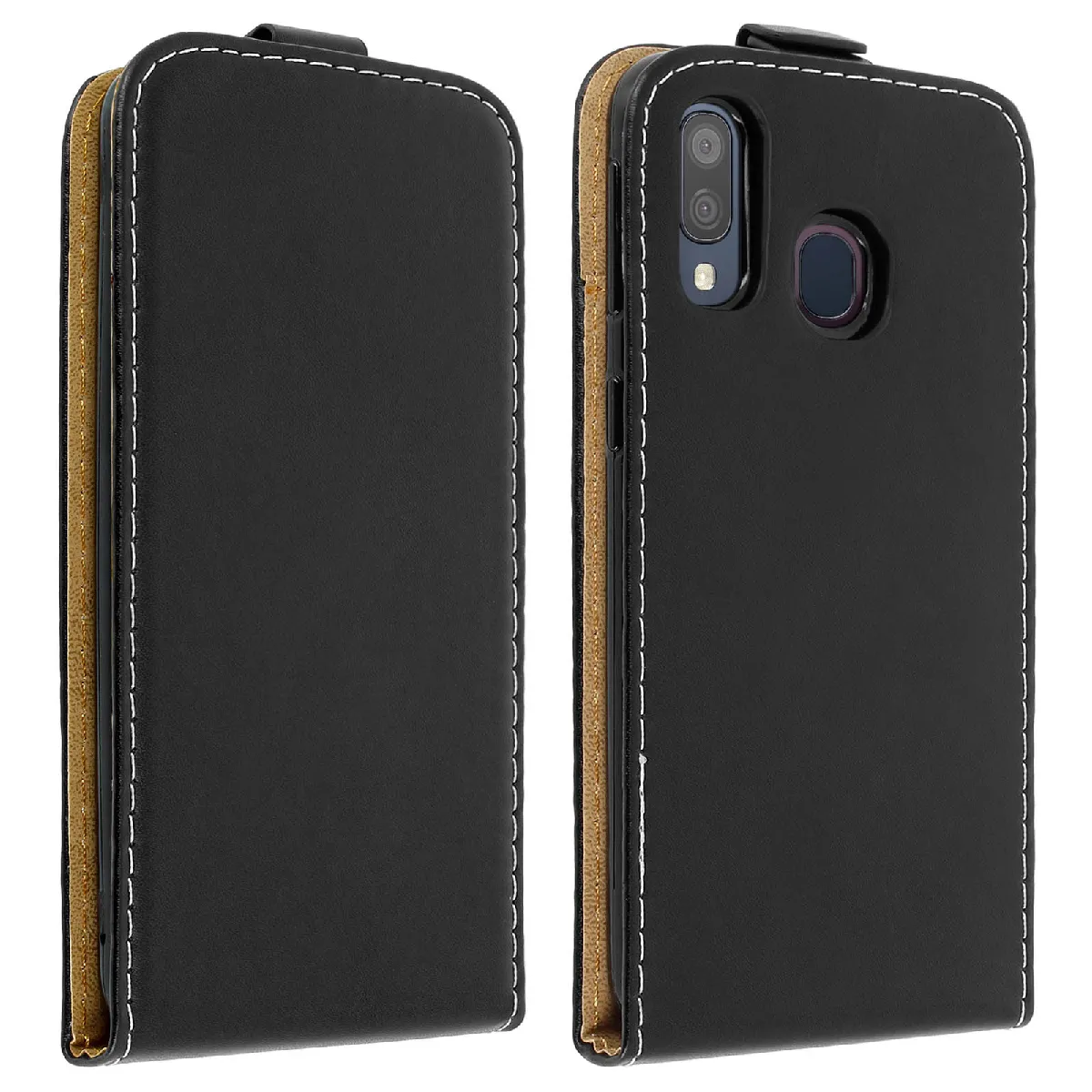 AVIZAR Etui pour Samsung Galaxy A40 Effet Lisse Clapet Vertical Porte-carte Noir