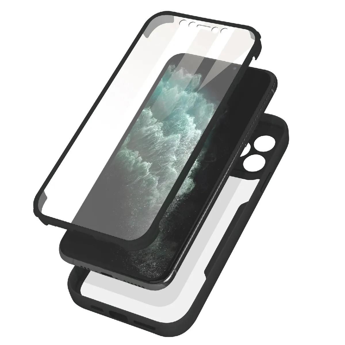 Avizar Noir Coque Intégrale Pour Iphone 11 Pro Antichoc Dos Rigide Contour En Silicone