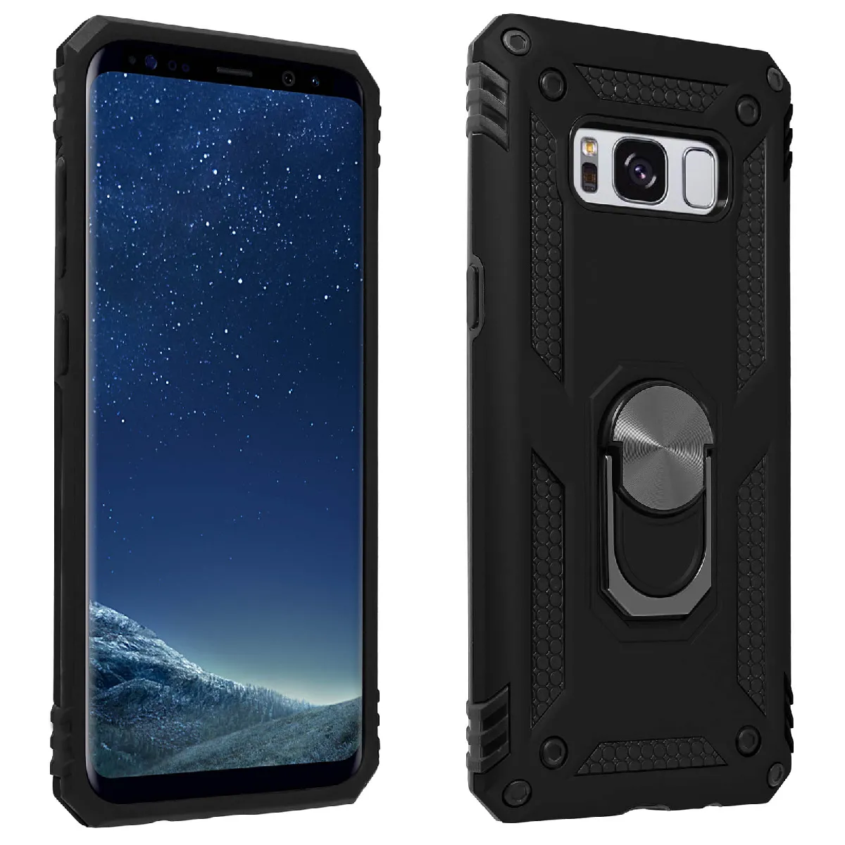 Avizar Noir Coque Pour Samsung Galaxy S8 Bi Matière Rigide Souple Bague Support Vidéo