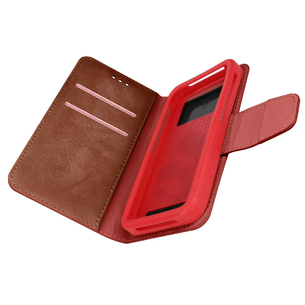 AVIZAR Etui Smartphone Universel 5,5" Housse Effet Vieilli Slide Porte-Carte Rouge