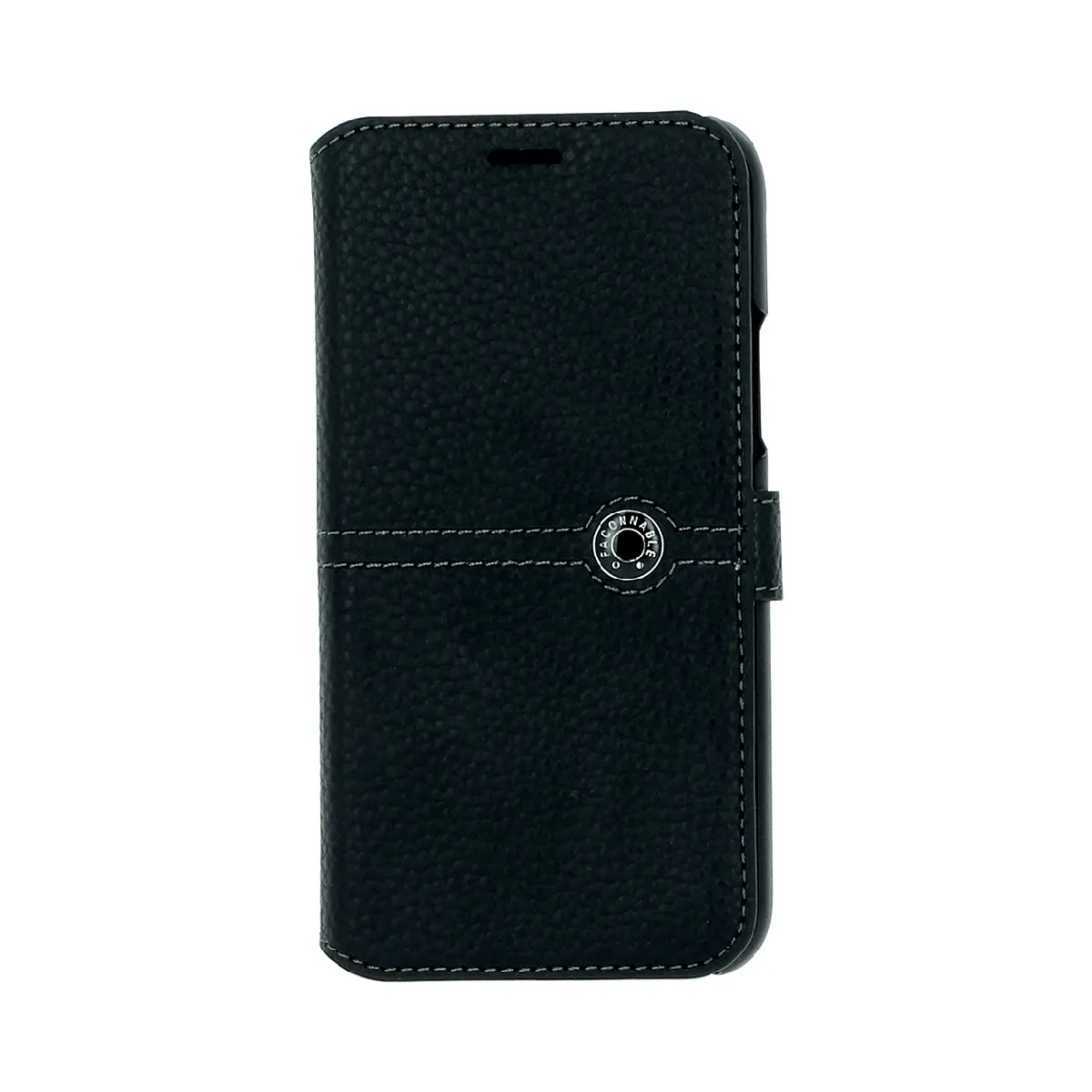 Faconnable Noir Façonnable Étui Pour Apple Iphone 11 Pro Max Folio Sellier Avec Bouton Laqué