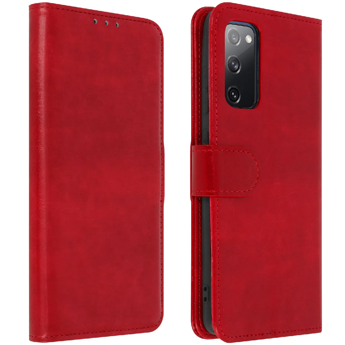 Avizar Rouge Housse Pour Samsung Galaxy S20 Fe Folio Vintage Porte-Carte Fonction Support
