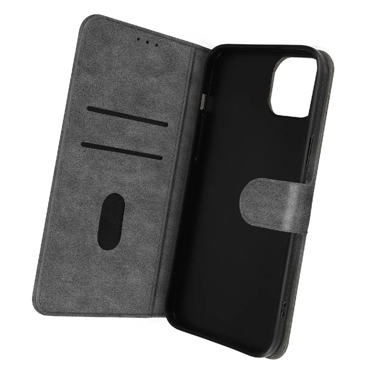Avizar Gris Housse Pour Iphone 14 Plus Clapet Portefeuille Fonction Support Vidéo