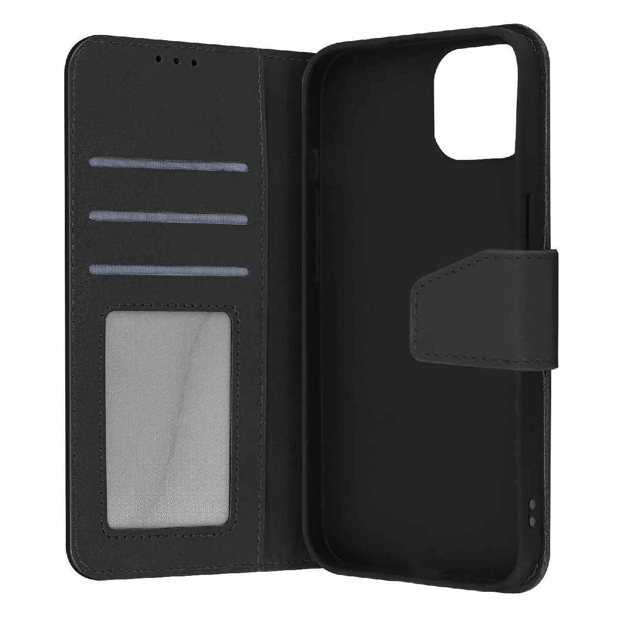 Avizar Noir Housse Pour Iphone 14 Cuir Premium Porte-Carte Fonction Support Vidéo