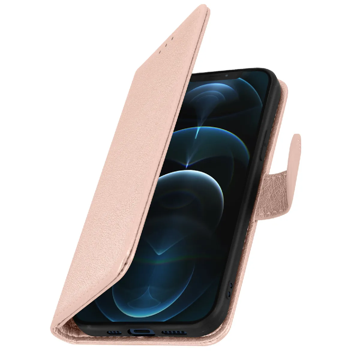 Avizar Rose Étui Pour Iphone 12 Pro Max Clapet Portefeuille Support Vidéo Champagne