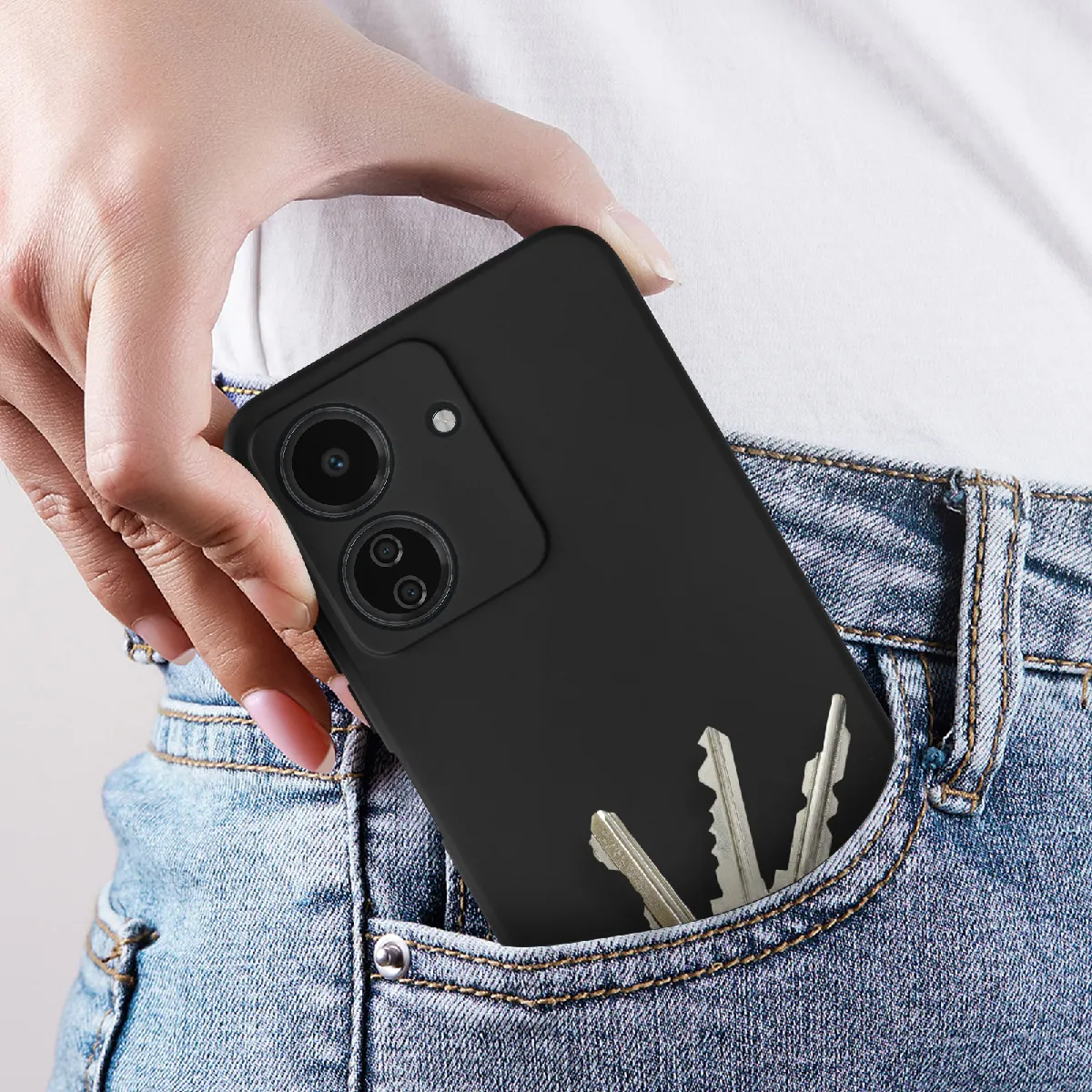 Coque Xiaomi Redmi 13C + 2 Verres Trempés – Noire Mate, Silicone Anti-choc, Neuf En Emballage
