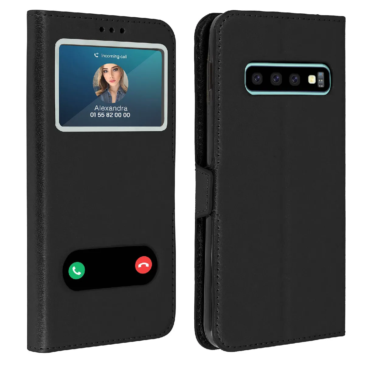 Avizar Noir Étui Pour Samsung Galaxy S10 Plus Housse Folio Double Fenêtre Fonction Support