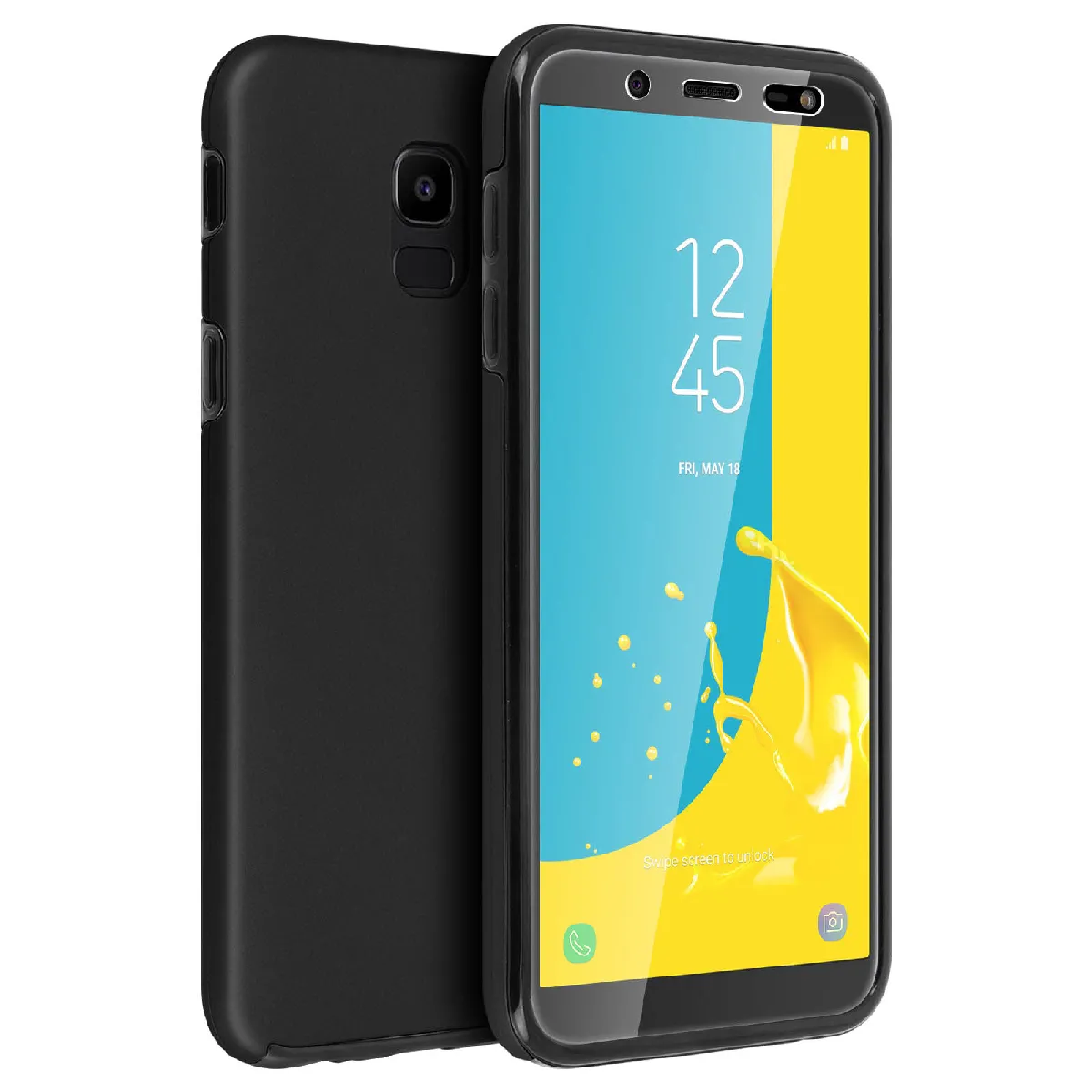 Avizar Noir Coque Pour Samsung Galaxy J6 Protection Silicone + Arrière Polycarbonate