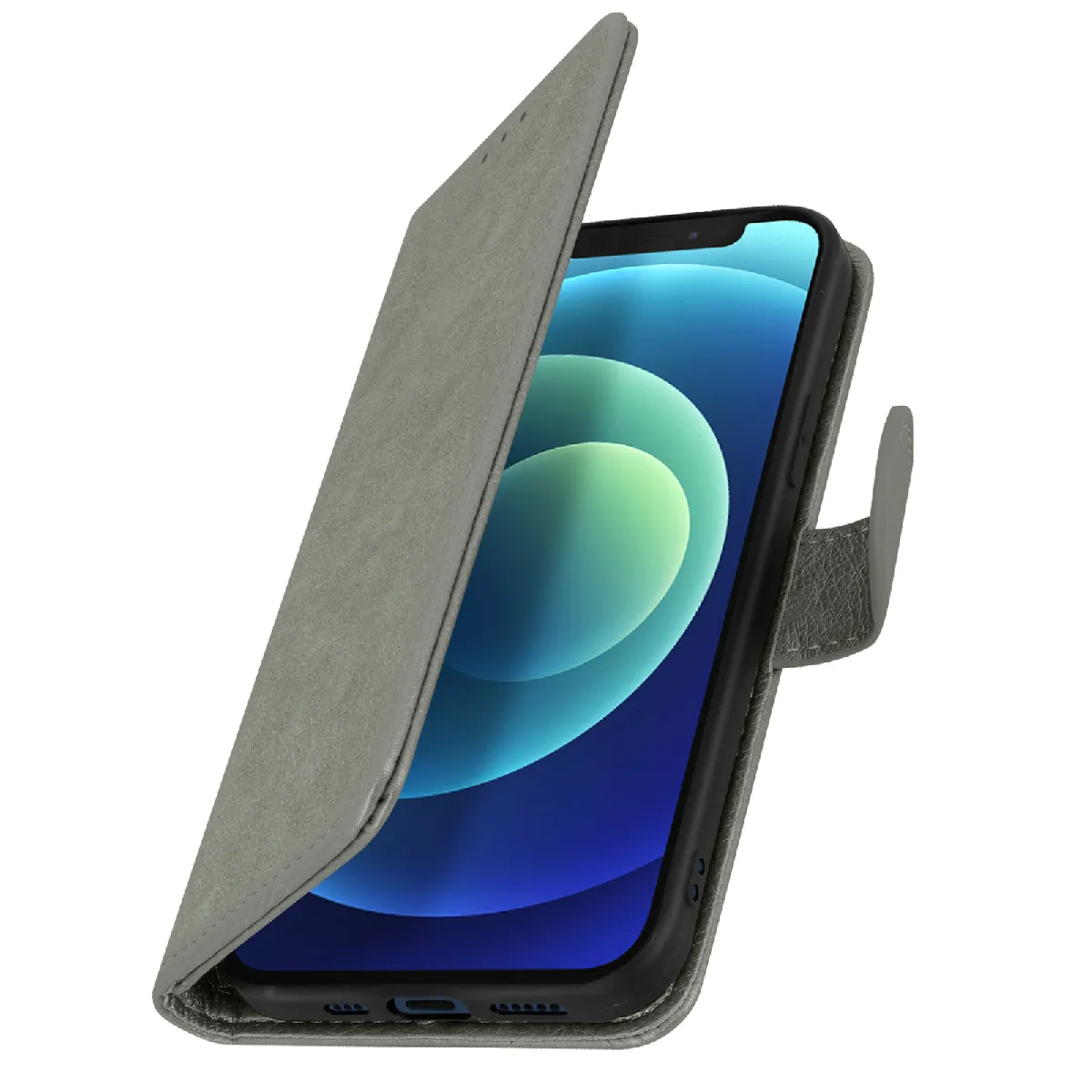 Avizar Gris Étui Pour Iphone 12 Clapet Portefeuille Fonction Support Vidéo