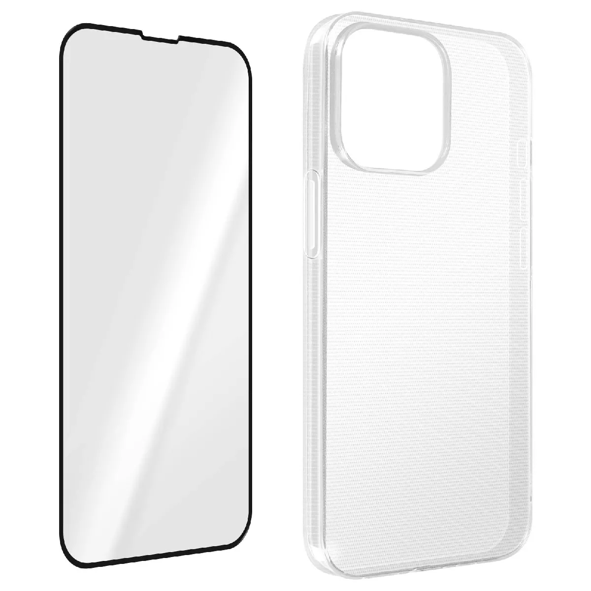 Avizar Noir Coque Pour Iphone 14 Pro Silicone Gel Souple Et Film Verre Trempé 9H