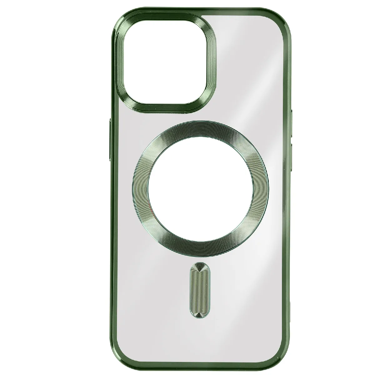 Avizar Vert Coque Magsafe Pour Iphone 15 Pro Silicone Protection Caméra Contour Chromé