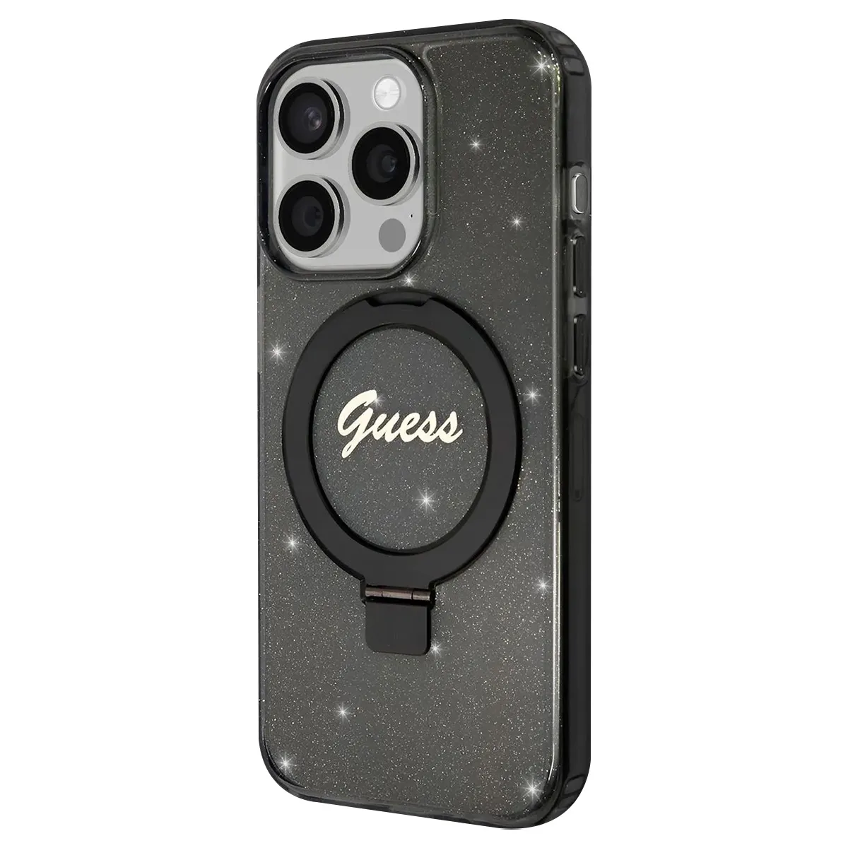 Guess Noir Coque Magsafe Pour Apple Iphone 15 Pro, Iml Ring Stand Glitter, E - Image 4