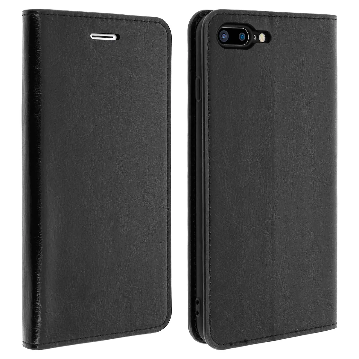 Avizar Noir Étui Pour Iphone 7 Plus / Pour Iphone 8 Plus Housse Cuir Clapet Portefeuille