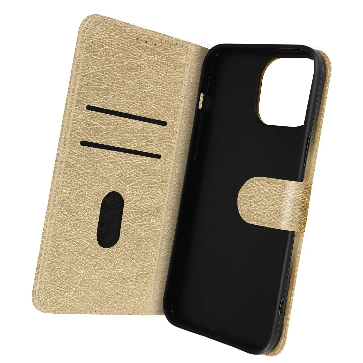 Avizar Doré Housse Pour Iphone 14 Pro Max Clapet Portefeuille Fonction Support Vidéo E